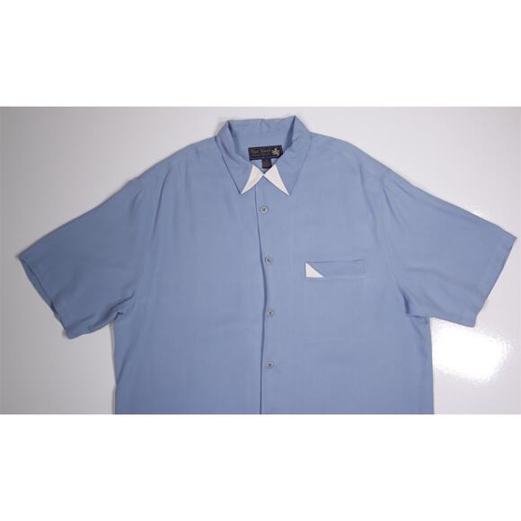 Nat Nast Light Blue 100% Silk Bowling Hawaiian Button Up Shirt Men's XL - Picture 2 of 6